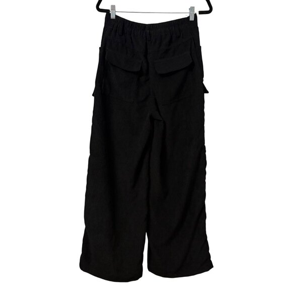 Womens Black Corduroy Cargo Wide Leg High Waist Pants Slight Stretch Size Medium - Picture 2 of 11
